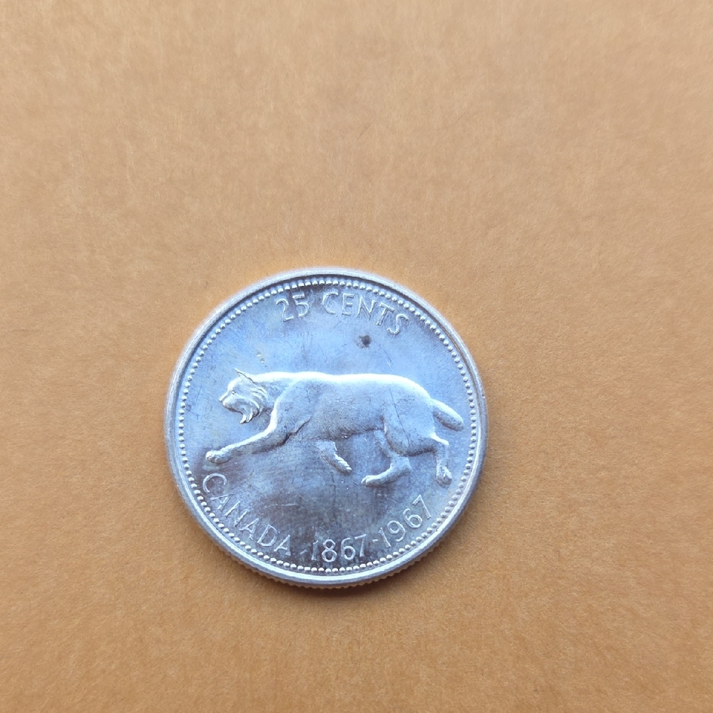 Canadian 25 Cents Coin with Lynx Design